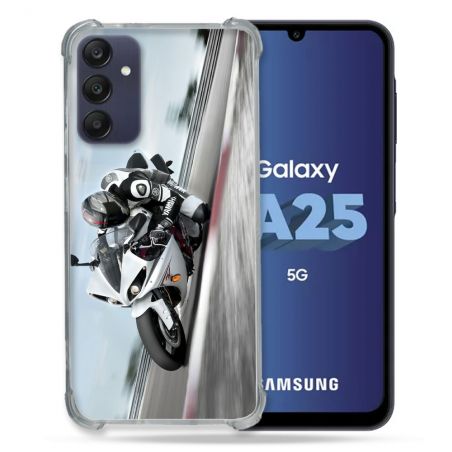 Coque Renforcée En Verre Trempé PourSamsung Galaxy A25 5G Moto Course GP Blanche