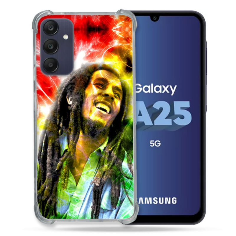 Coque Renforcée En Verre Trempé PourSamsung Galaxy A25 5G Musique Bob Marley Color
