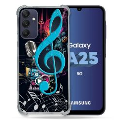 Coque Renforcée En Verre Trempé PourSamsung Galaxy A25 5G Musique Cle Sol Bleu