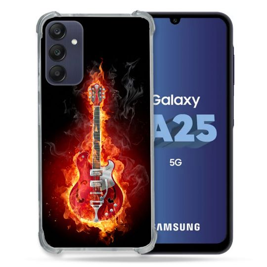 Coque Renforcée En Verre Trempé PourSamsung Galaxy A25 5G Musique Guitare Electrique
