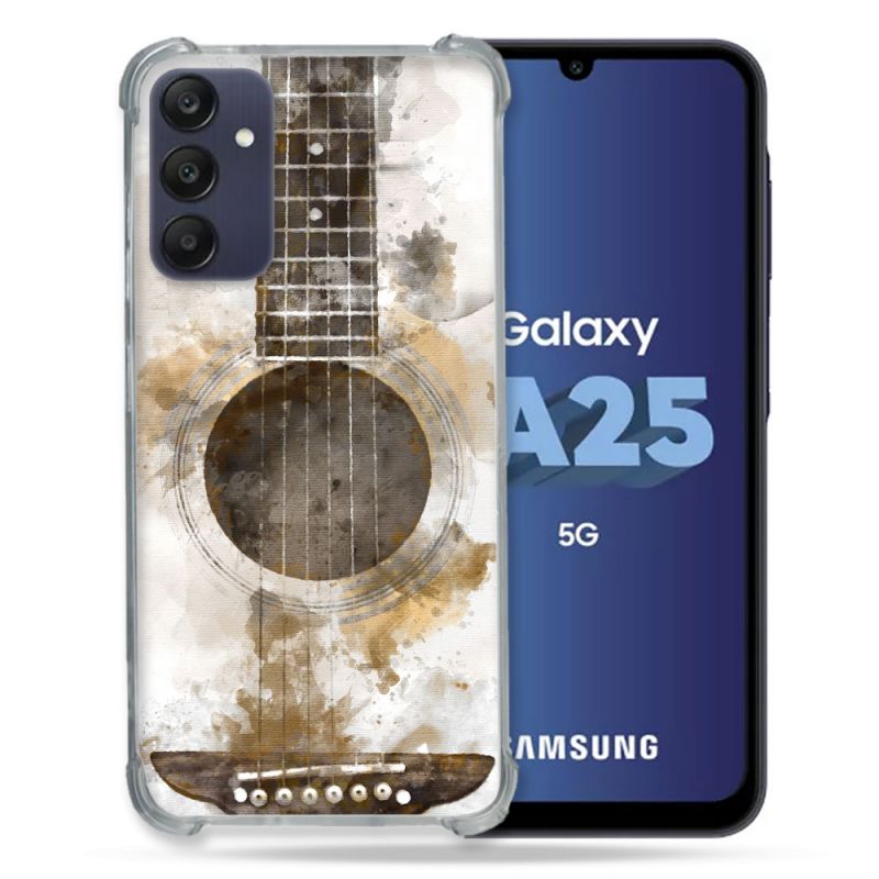 Coque Renforcée En Verre Trempé PourSamsung Galaxy A25 5G Musique Guitare Tag