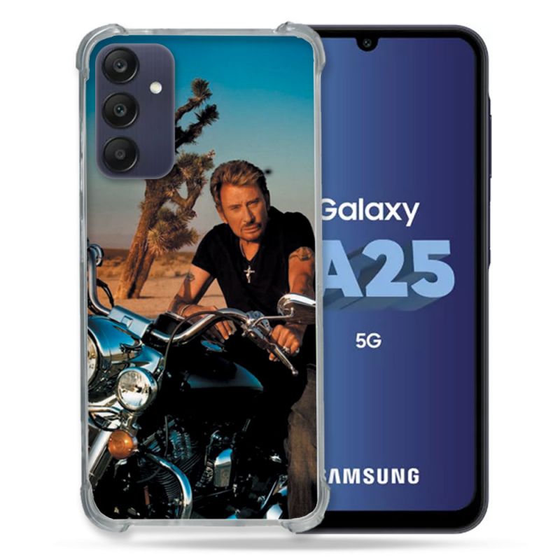 Coque Renforcée En Verre Trempé PourSamsung Galaxy A25 5G Musique Johnny Hallyday Moto