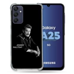 Coque Renforcée En Verre Trempé PourSamsung Galaxy A25 5G Musique Johnny Hallyday Noir