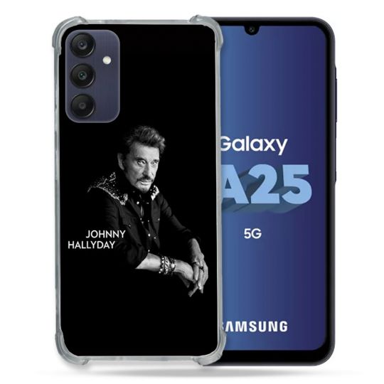 Coque Renforcée En Verre Trempé PourSamsung Galaxy A25 5G Musique Johnny Hallyday Noir