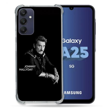 Coque Renforcée En Verre Trempé PourSamsung Galaxy A25 5G Musique Johnny Hallyday Noir