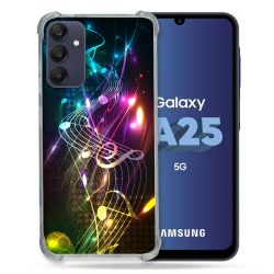 Coque Renforcée En Verre Trempé PourSamsung Galaxy A25 5G Musique Partition Multicolore
