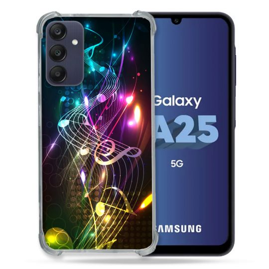 Coque Renforcée En Verre Trempé PourSamsung Galaxy A25 5G Musique Partition Multicolore
