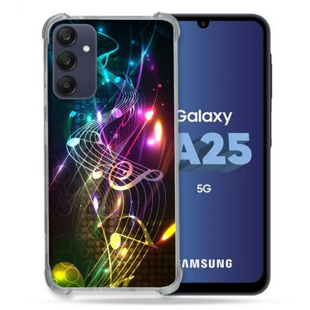 Coque Renforcée En Verre Trempé PourSamsung Galaxy A25 5G Musique Partition Multicolore