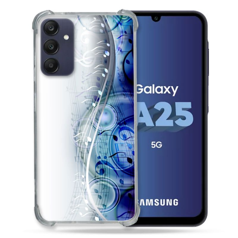 Coque Renforcée En Verre Trempé PourSamsung Galaxy A25 5G Musique Partition Vague