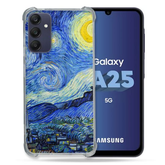 Coque Renforcée En Verre Trempé PourSamsung Galaxy A25 5G Peinture La nuit étoilée