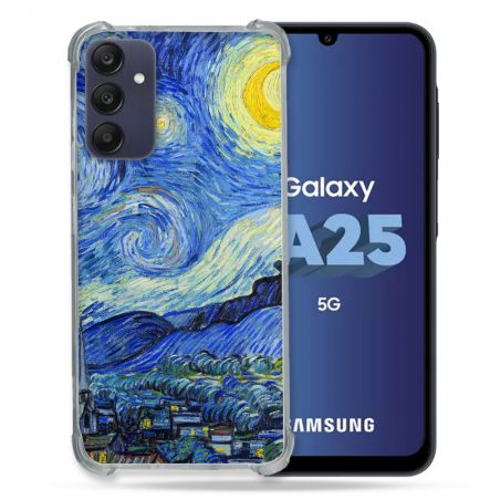 Coque Renforcée En Verre Trempé PourSamsung Galaxy A25 5G Peinture La nuit étoilée