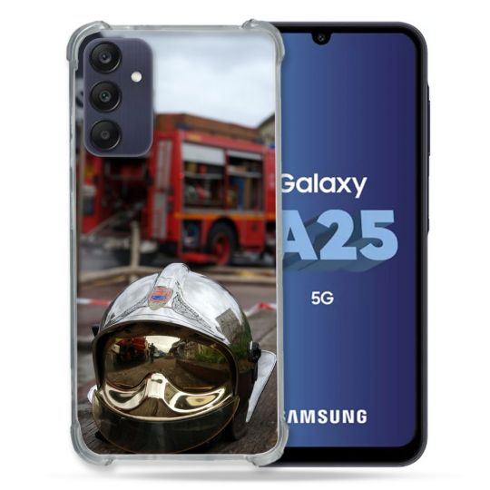 Coque Renforcée En Verre Trempé PourSamsung Galaxy A25 5G Pompier Casque Camion