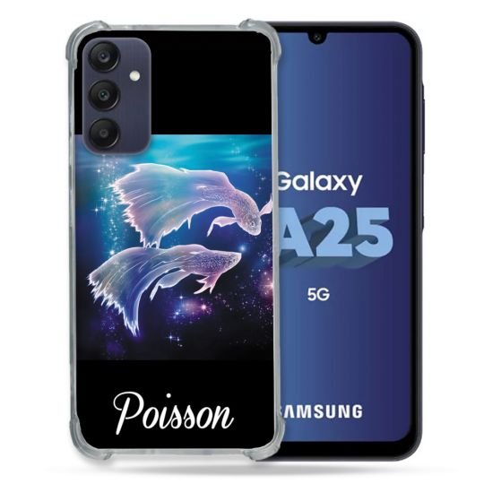 Coque Renforcée En Verre Trempé PourSamsung Galaxy A25 5G Signe Zodiaque 2 Poisson
