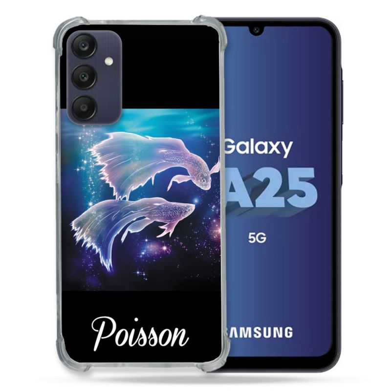 Coque Renforcée En Verre Trempé PourSamsung Galaxy A25 5G Signe Zodiaque 2 Poisson