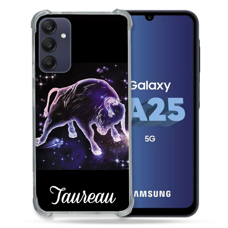 Coque Renforcée En Verre Trempé PourSamsung Galaxy A25 5G Signe Zodiaque 2 Taureau