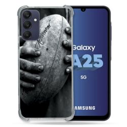 Coque Renforcée En Verre Trempé PourSamsung Galaxy A25 5G Sport Rugby Ballon Vintage