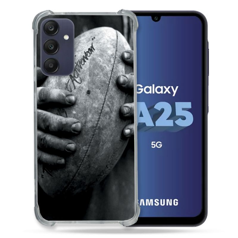 Coque Renforcée En Verre Trempé PourSamsung Galaxy A25 5G Sport Rugby Ballon Vintage