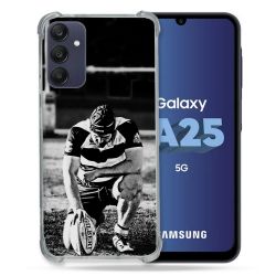 Coque Renforcée En Verre Trempé PourSamsung Galaxy A25 5G Sport Rugby Noir Blanc