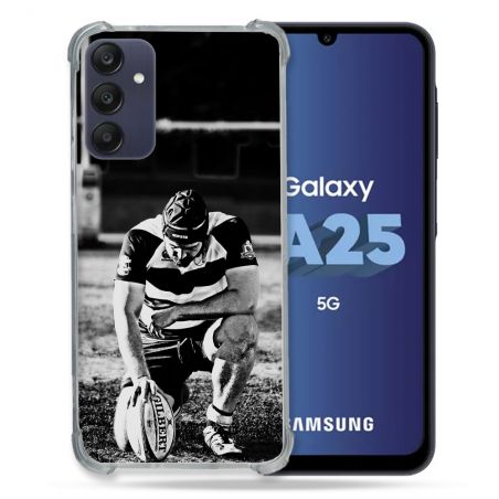 Coque Renforcée En Verre Trempé PourSamsung Galaxy A25 5G Sport Rugby Noir Blanc
