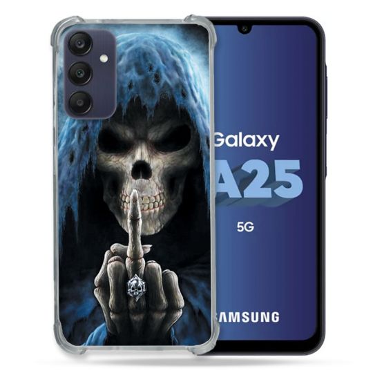 Coque Renforcée En Verre Trempé PourSamsung Galaxy A25 5G Tete de Mort Doigt