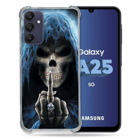 Coque Renforcée En Verre Trempé PourSamsung Galaxy A25 5G Tete de Mort Doigt