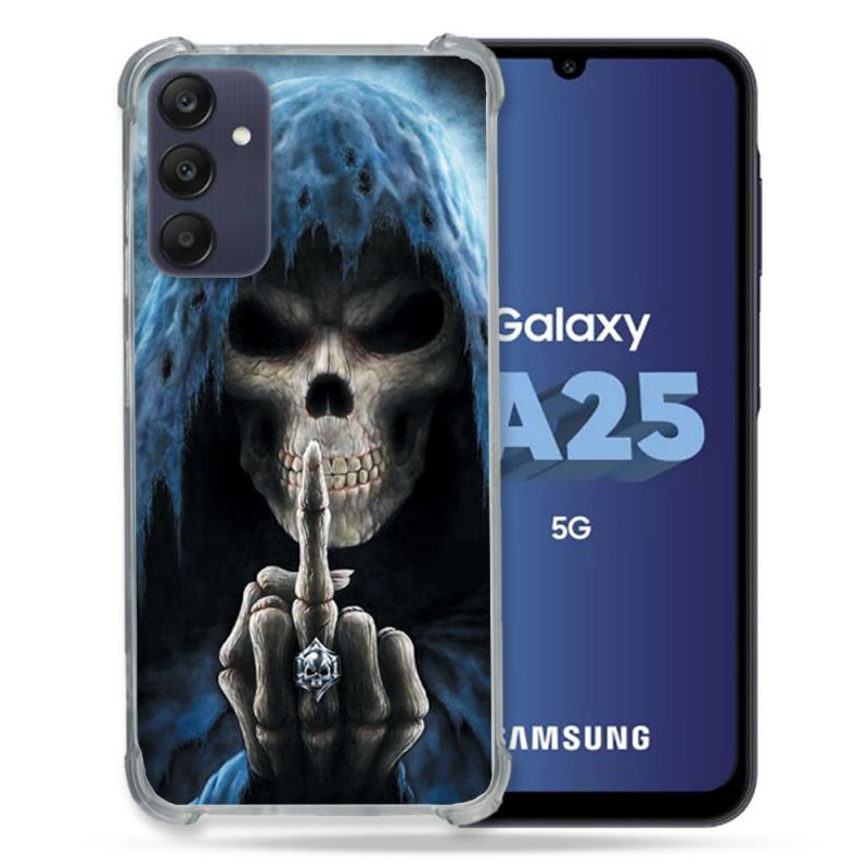 Coque Renforcée En Verre Trempé PourSamsung Galaxy A25 5G Tete de Mort Doigt