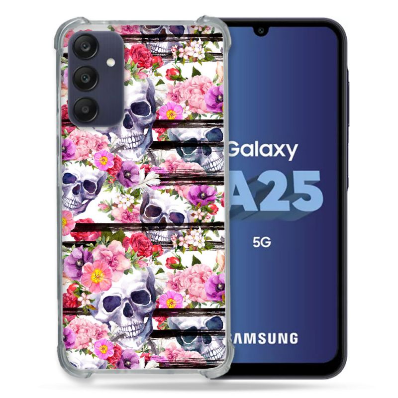Coque Renforcée En Verre Trempé PourSamsung Galaxy A25 5G Tete de Mort Pattern