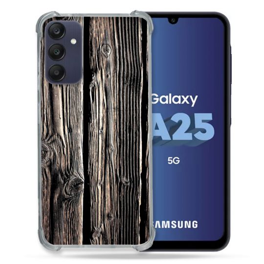 Coque Renforcée En Verre Trempé PourSamsung Galaxy A25 5G Texture Bois