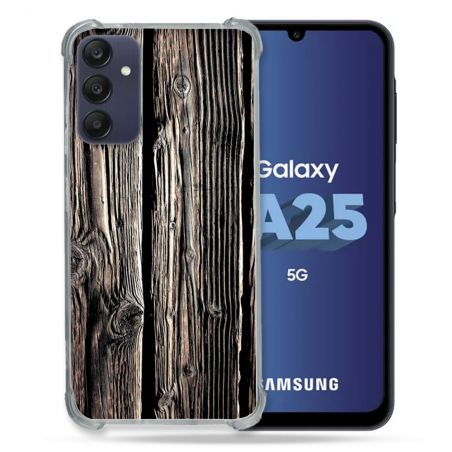 Coque Renforcée En Verre Trempé PourSamsung Galaxy A25 5G Texture Bois