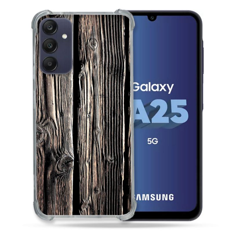 Coque Renforcée En Verre Trempé PourSamsung Galaxy A25 5G Texture Bois
