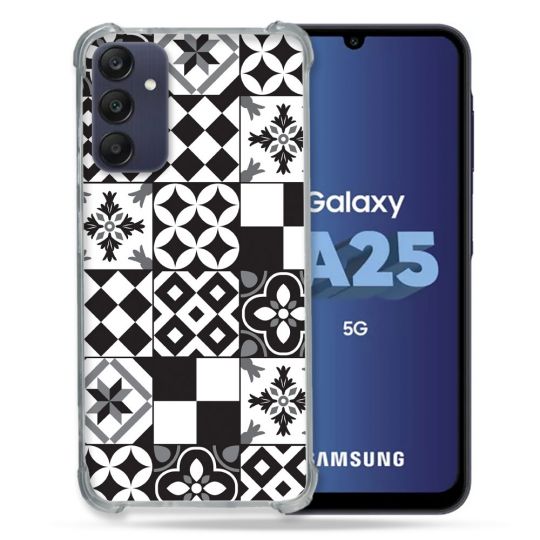 Coque Renforcée En Verre Trempé PourSamsung Galaxy A25 5G Texture Carreau Ciment Noir