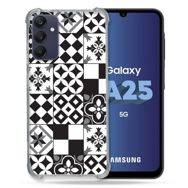 Coque Renforcée En Verre Trempé PourSamsung Galaxy A25 5G Texture Carreau Ciment Noir