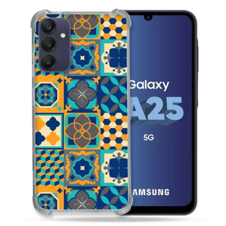 Coque Renforcée En Verre Trempé PourSamsung Galaxy A25 5G Texture Carreau Ciment Orange