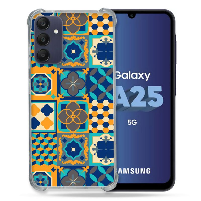 Coque Renforcée En Verre Trempé PourSamsung Galaxy A25 5G Texture Carreau Ciment Orange