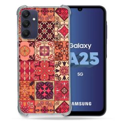 Coque Renforcée En Verre Trempé PourSamsung Galaxy A25 5G Texture Carreau Ciment Rouge