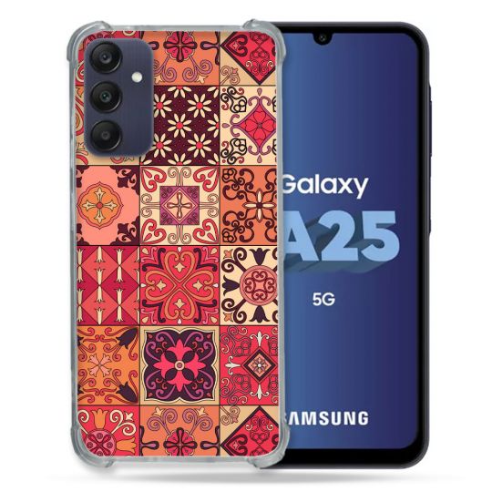 Coque Renforcée En Verre Trempé PourSamsung Galaxy A25 5G Texture Carreau Ciment Rouge