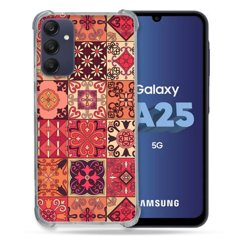 Coque Renforcée En Verre Trempé PourSamsung Galaxy A25 5G Texture Carreau Ciment Rouge