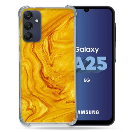 Coque Renforcée En Verre Trempé PourSamsung Galaxy A25 5G Texture Marbre Jaune