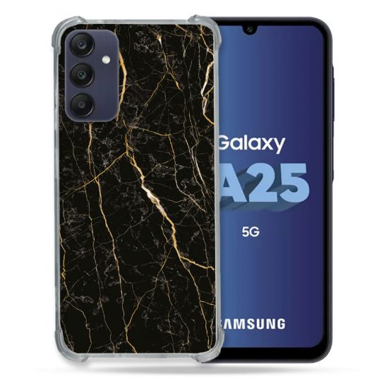 Coque Renforcée En Verre Trempé PourSamsung Galaxy A25 5G Texture Marbre Noir