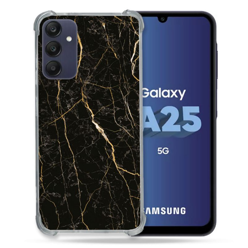 Coque Renforcée En Verre Trempé PourSamsung Galaxy A25 5G Texture Marbre Noir