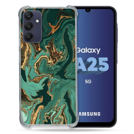 Coque Renforcée En Verre Trempé PourSamsung Galaxy A25 5G Texture Marbre Vert