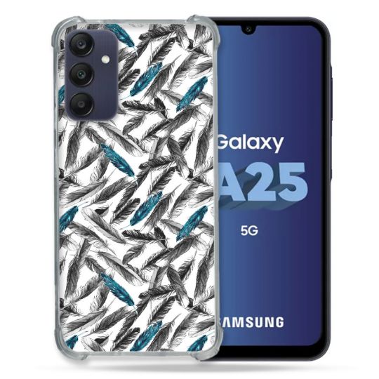 Coque Renforcée En Verre Trempé PourSamsung Galaxy A25 5G Texture Plume Canard