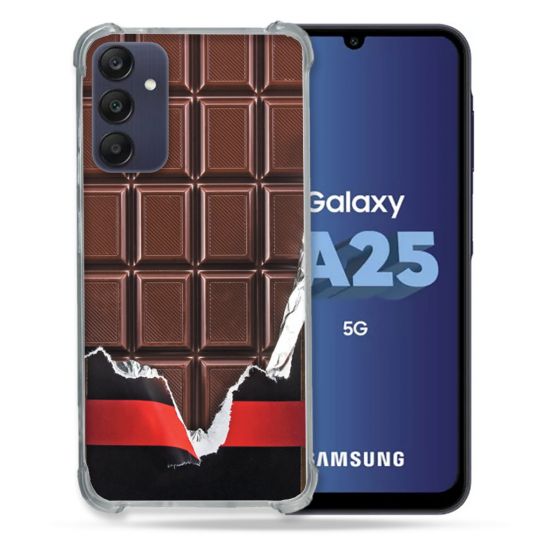 Coque Renforcée En Verre Trempé PourSamsung Galaxy A25 5G Texture Trompe Oeil Chocolat