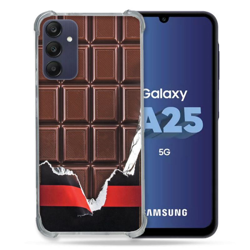 Coque Renforcée En Verre Trempé PourSamsung Galaxy A25 5G Texture Trompe Oeil Chocolat