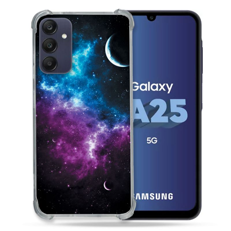 Coque Renforcée En Verre Trempé PourSamsung Galaxy A25 5G Univers Bleu Violet