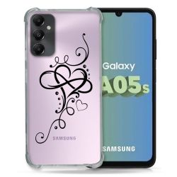 Coque Renforcée En Verre Trempé Transparent PourSamsung Galaxy A05S Cœur infini