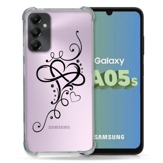 Coque Renforcée En Verre Trempé Transparent PourSamsung Galaxy A05S Cœur infini