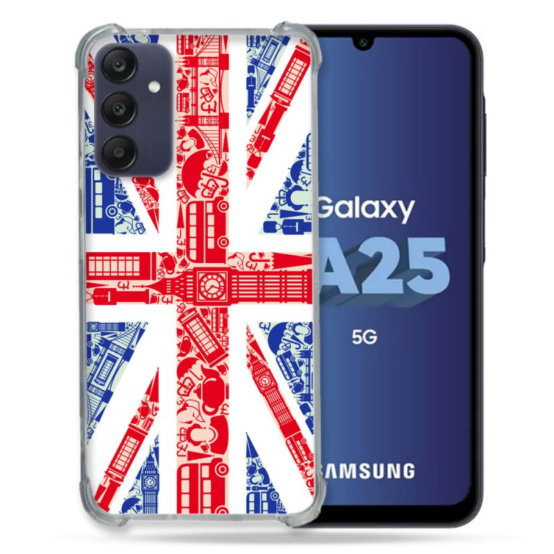 Coque Renforcée En Verre Trempé PourSamsung Galaxy A25 5G Voyage Angleterre Blanc