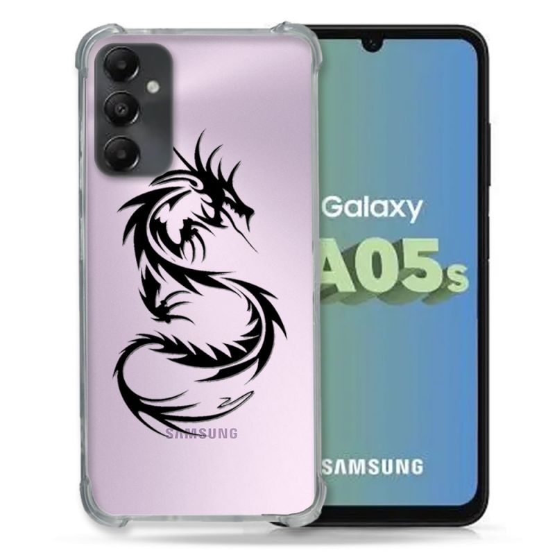 Coque Renforcée En Verre Trempé Transparent PourSamsung Galaxy A05S Dragon Noir