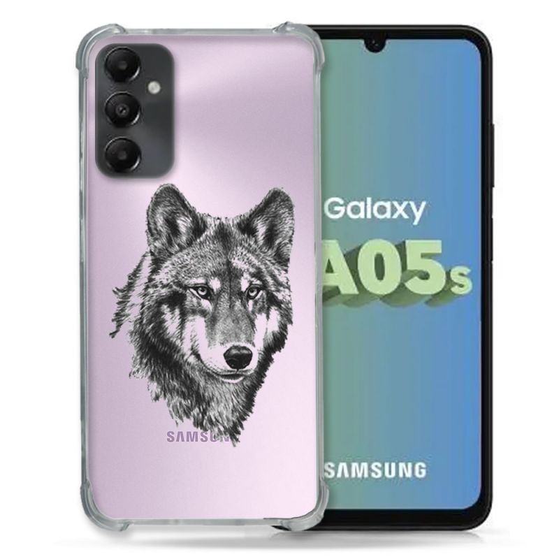Coque Renforcée En Verre Trempé Transparent PourSamsung Galaxy A05S Loup
